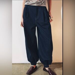 ZARA Dark Denim Balloon Pants – Contrast Stitching – Size M - Mid-rise